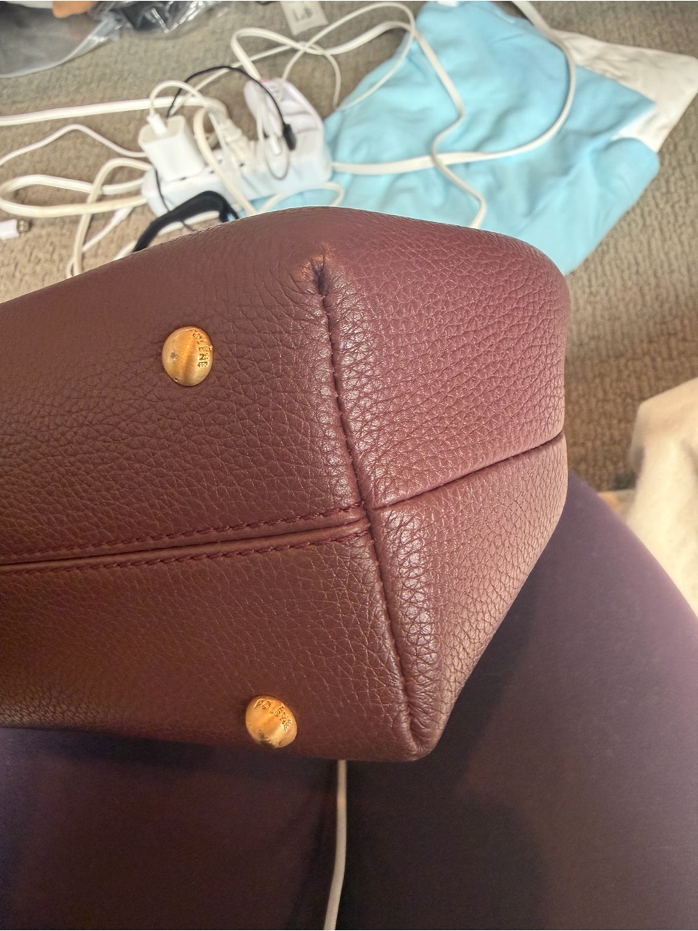 Polène Crossbody Bag in Burgundy and Gold - Picture 9 of 11